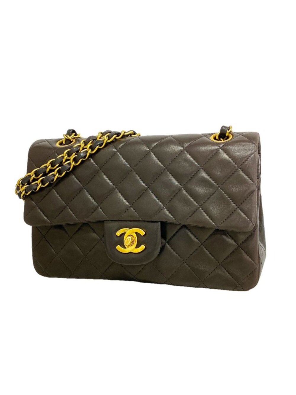 Chanel Shoulder Bag Quilted Lambskin Black Gold